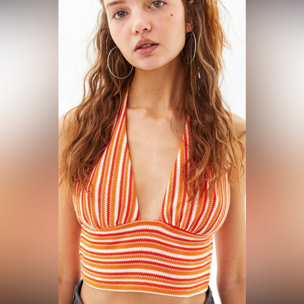 H&M Orange Striped Crop Top Size M